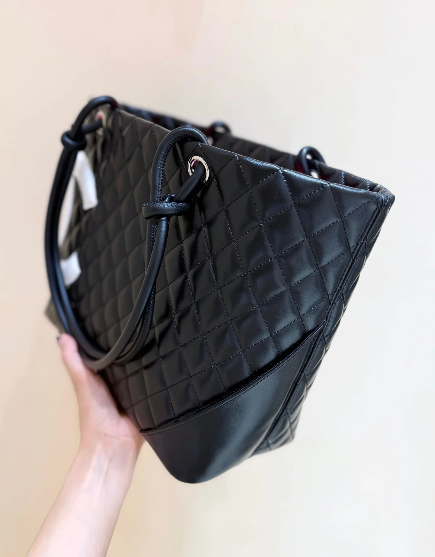 CHANEL 25S CAMBON LIGNE TOTE BAG 30 IN BLACK AND WHITE LAMBSKIN