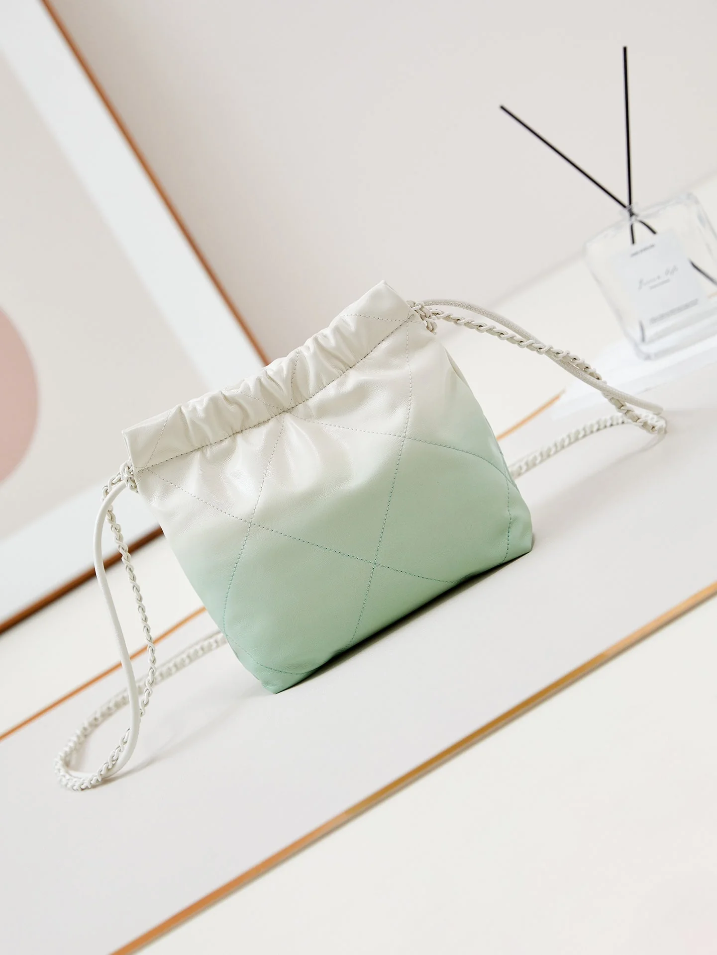 CC MINI 20 HOBO BAG IN WHITE MIX LIGHT GREEN CALFSKIN