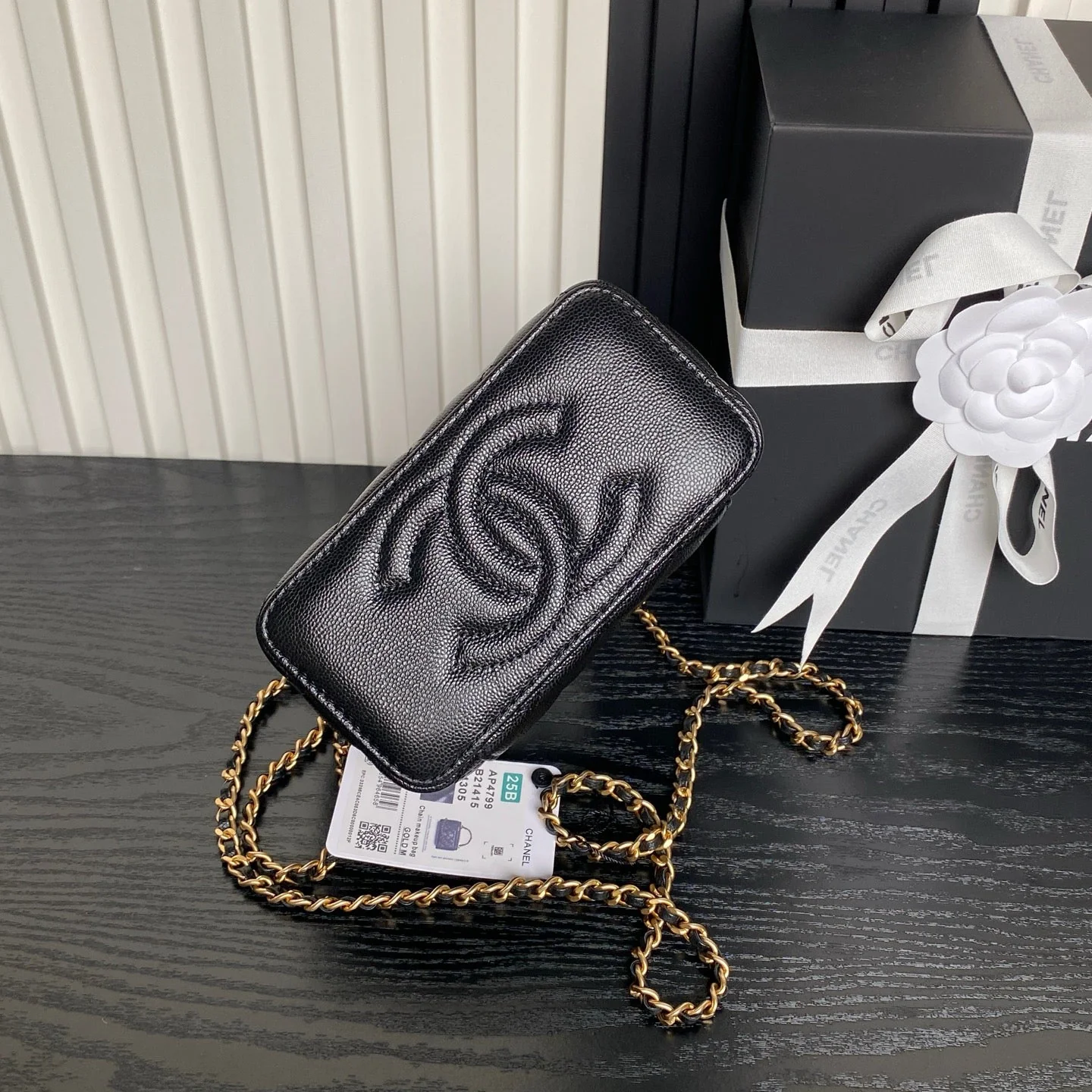 CHANEL 25S VANITY CASE BAG 19 IN BLACK CALFSKIN GOLD HARDWARE