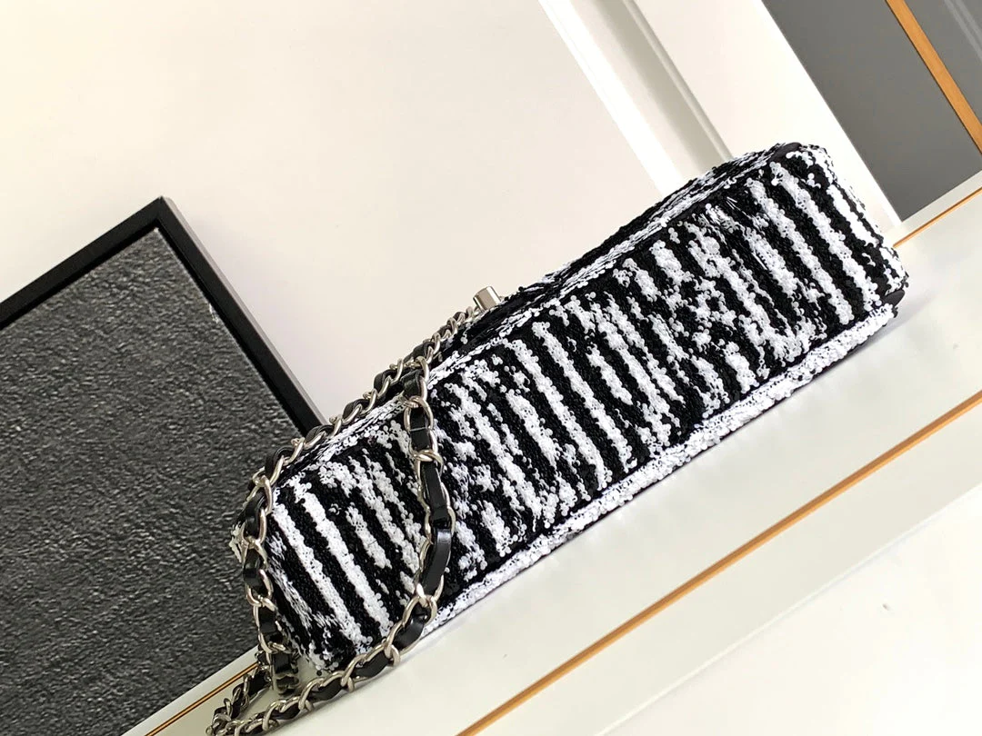 CHANEL 25S FLAP BAG 25 CM IN WHITE MIX BLACK SEQUINS