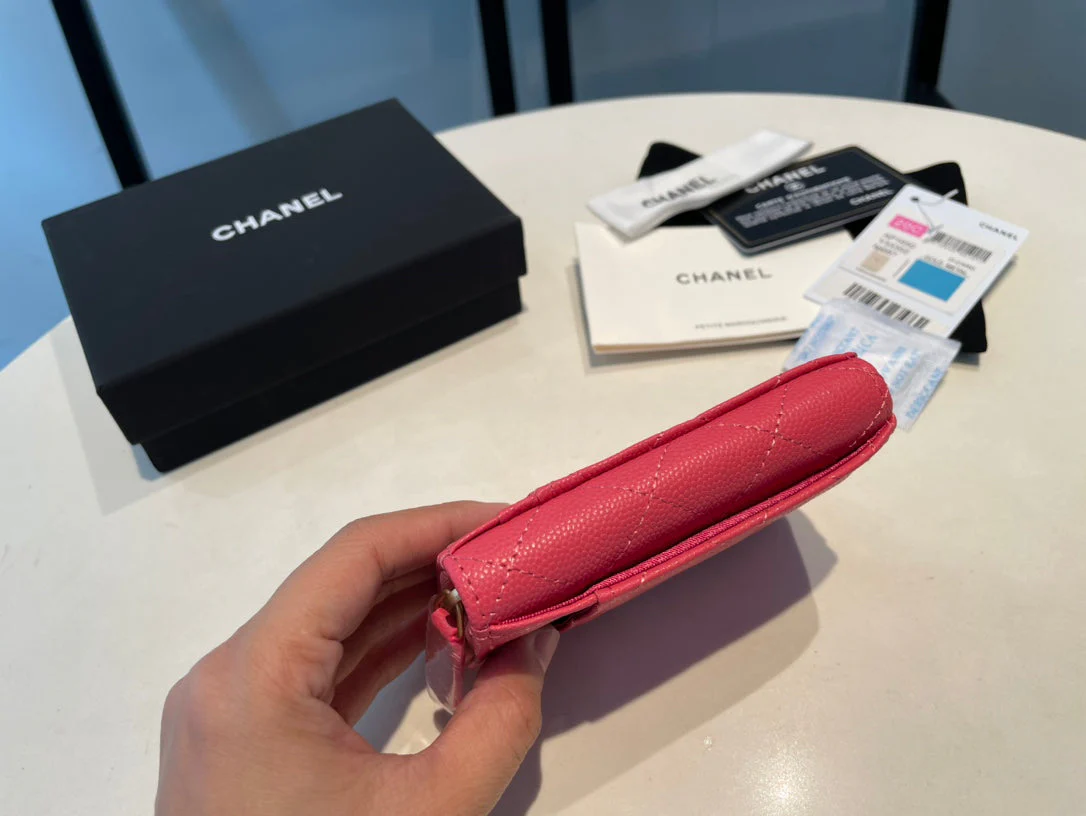 CC ZIPPED COIN PURSE 11 RED PINK GRAINED CALFSKIN