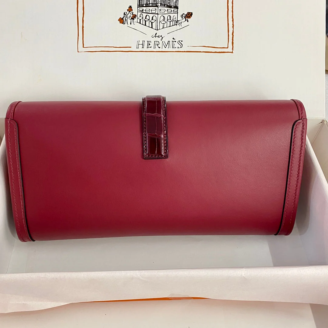 JIGE ELAN 29 CLUTCH IN CHERRY RED CALFSKIN WITH WINE RED LIZARD SKIN