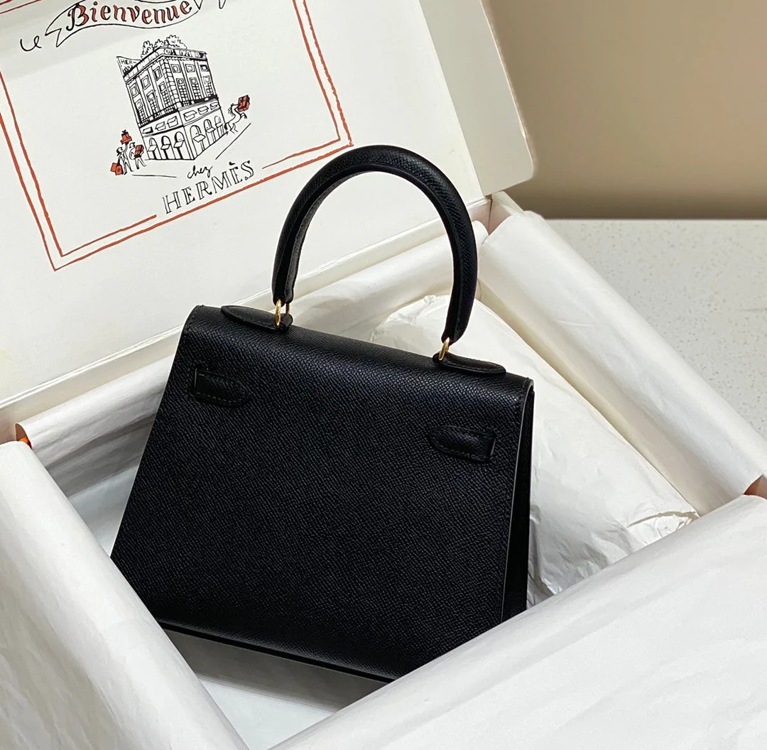 KELLY MINI 20 BAG IN BLACK CALFSKIN WITH GOLD HARDWARE
