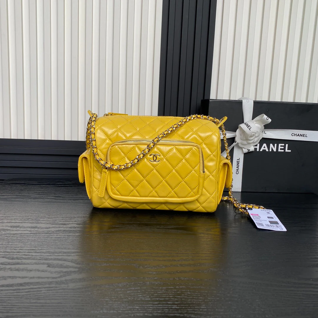 CAMERA BAG 24 IN MIMOSA YELLOW SHINY CALFSKIN GOLD CHAIN