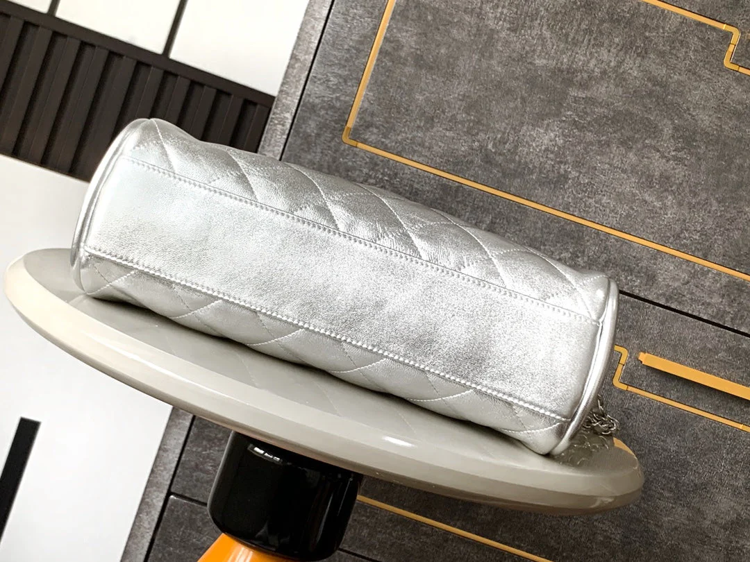 CHANEL 25S HOBO BAG 30 CM IN SILVER LAMBSKIN