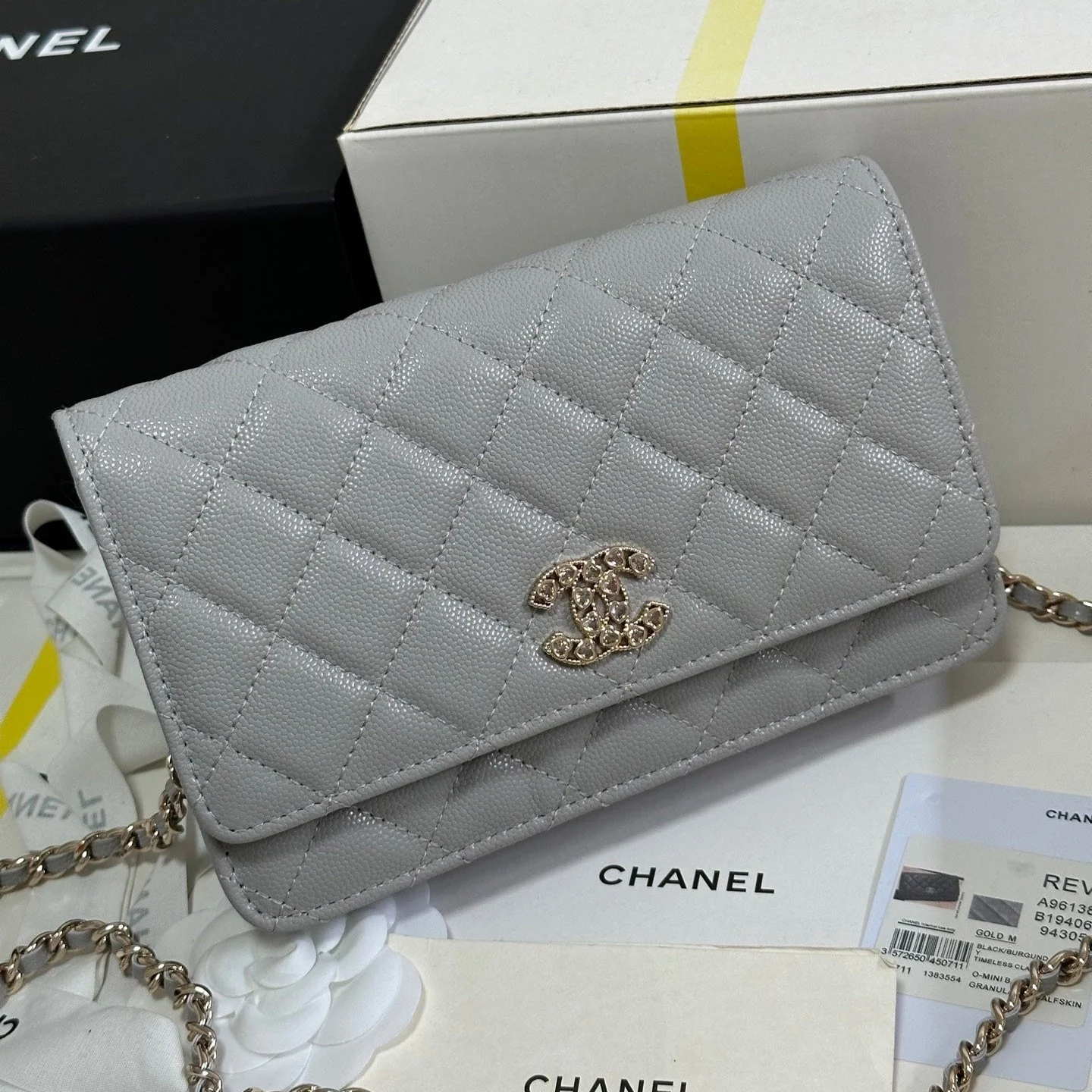 STRASS WOC ENTRUPY BAG 19 IN SPANISH GREY CALFSKIN GOLD HARDWARE