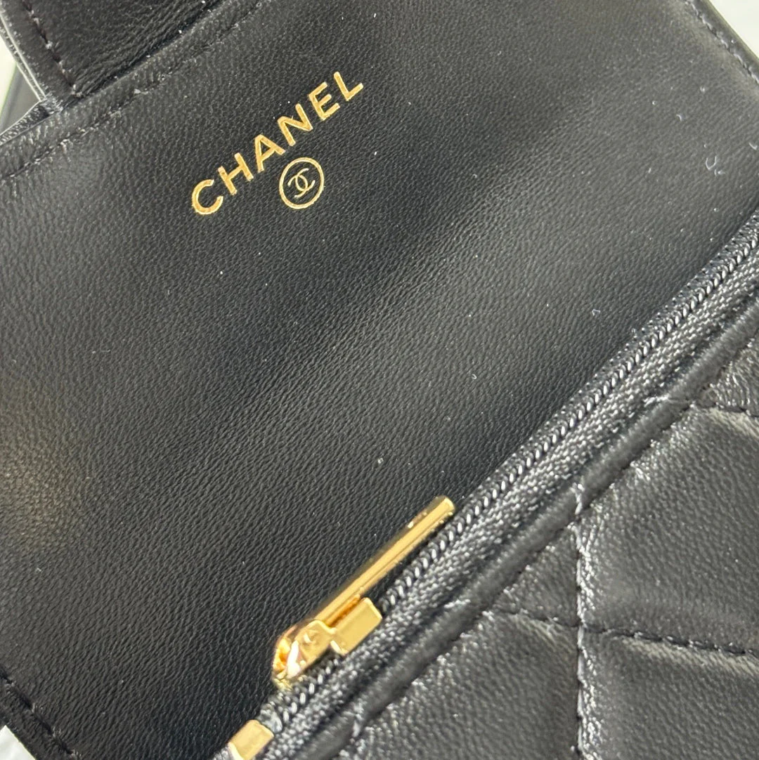 CHANEL 25S CLASSIC CARD HOLDER 11 IN BLACK LAMBSKIN GOLD HARDWARE