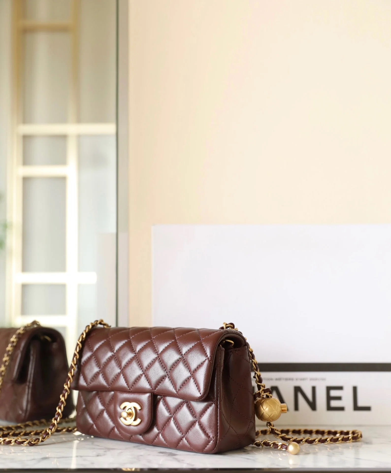 CHANEL 25S FLAP BAG 20 CM IN DARK BROWN LAMBSKIN WITH GOLD HARDWARE