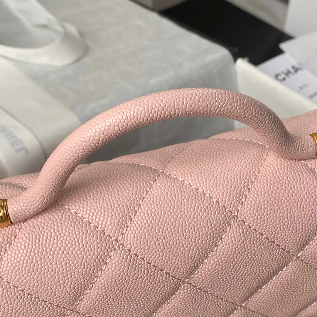 CHANEL 25S FLAP BAG 21 CM IN LIGHT PINK GRAINED LAMBSKIN WITH TOP HANDLE