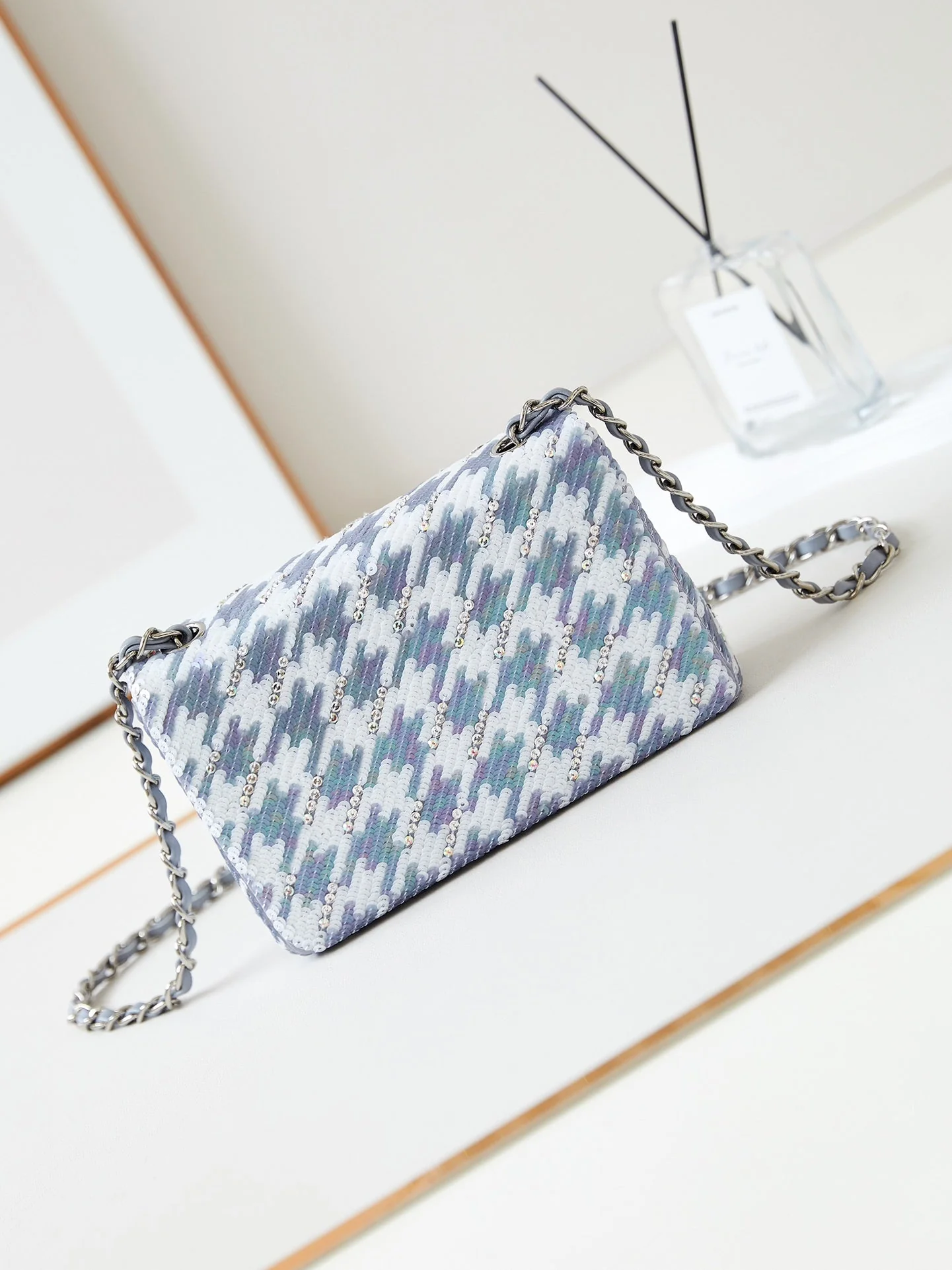 CHANEL 25S FLAP BAG 20 IN WHITE MIX BLUE SEQUINS