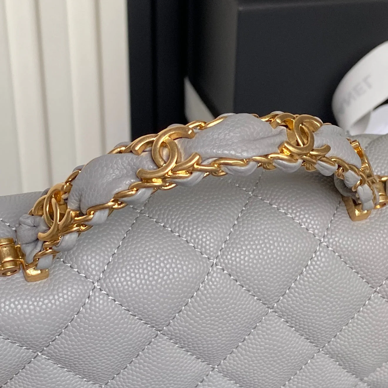 CHANEL 25S FLAP BAG 19 IN CHARCOAL GRAY CALFSKIN GOLD HARDWARE