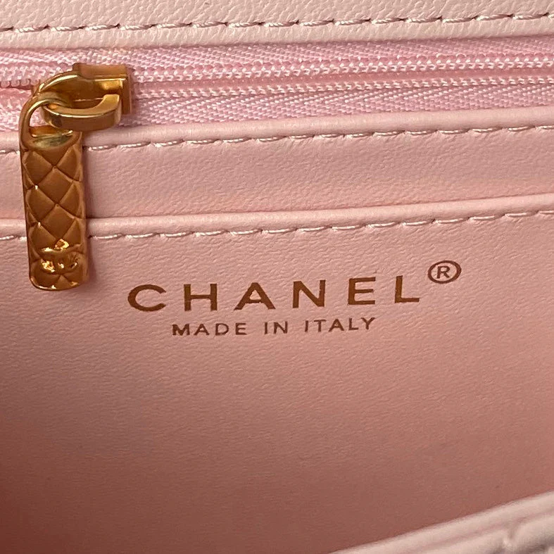 CHANEL 25S FLAP BAG 21 CM IN LIGHT PINK LAMBSKIN WITH TOP HANDLE