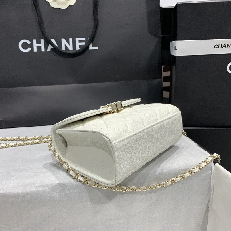 23P Flap Bag 15cm White Caviar Gold Hardware