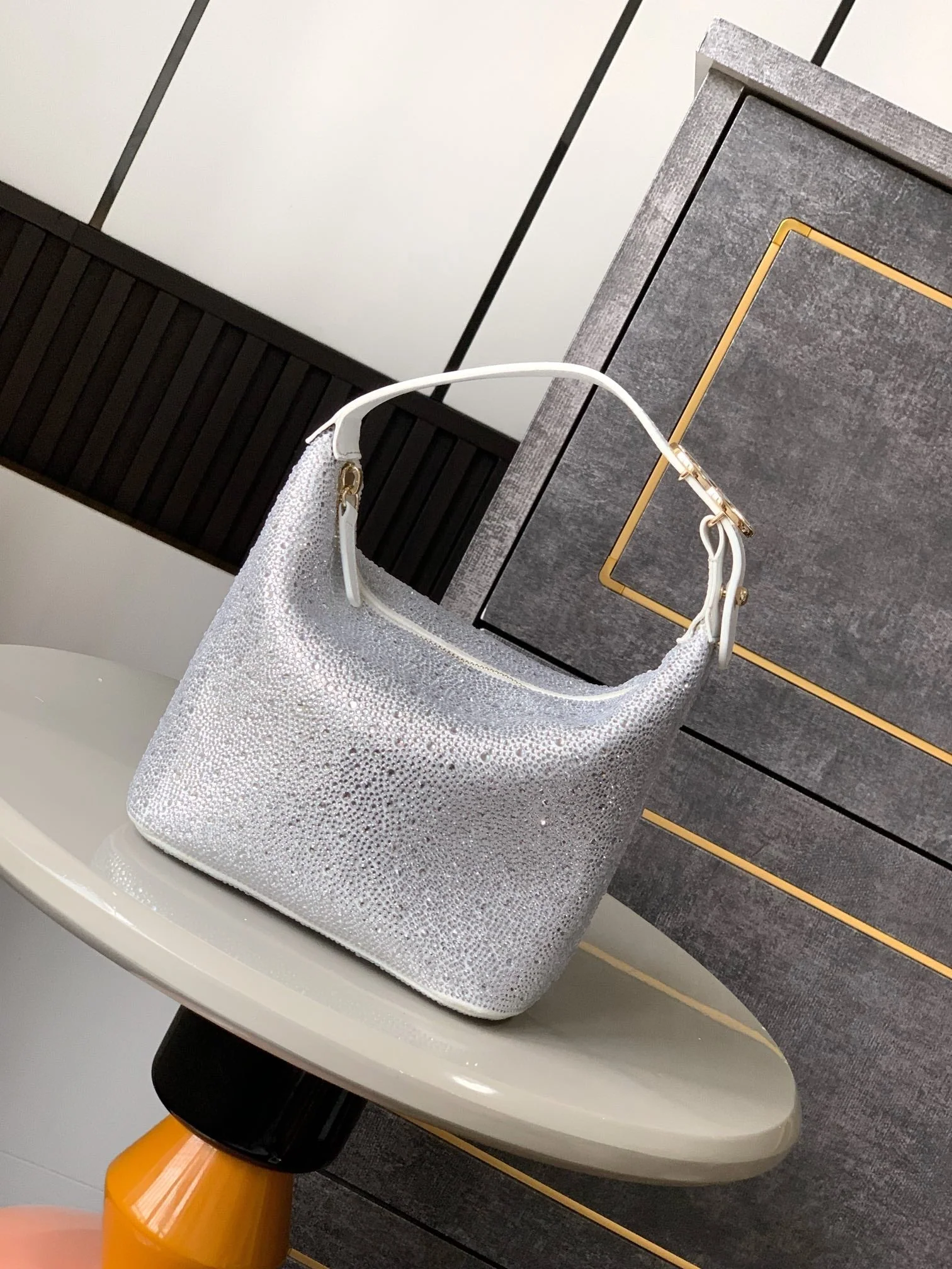 CHANEL 25S SHOPPING BAG 18 CM IN SILVER RHINESTONE-STUDDED