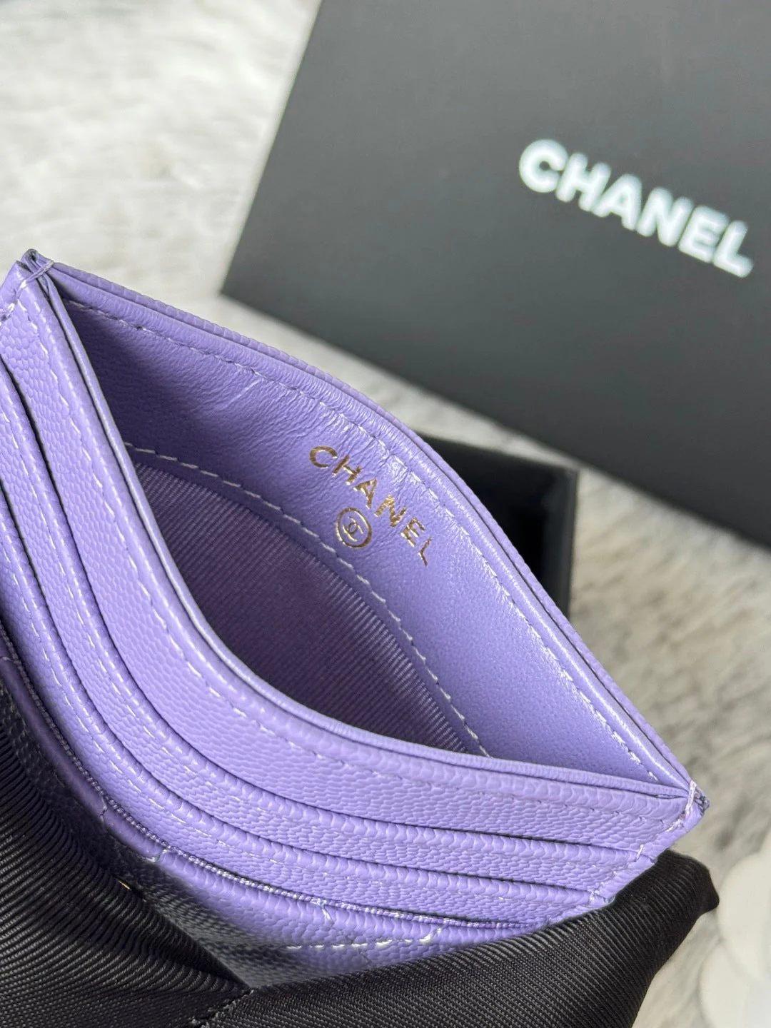CHANEL 25S CARD HOLDER 11 IN LAVENDER PURPLE CAVIAR GOLD HARDWARE