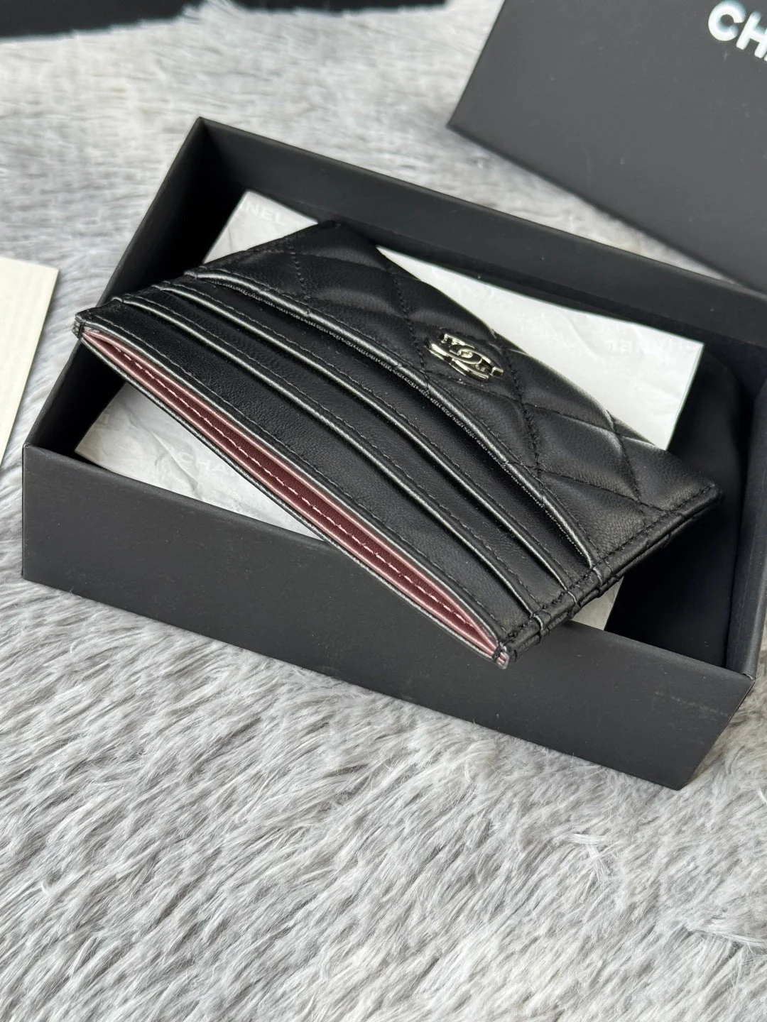CHANEL 25S CARD HOLDER 11 IN BLACK LAMBSKIN SILVER HARDWARE