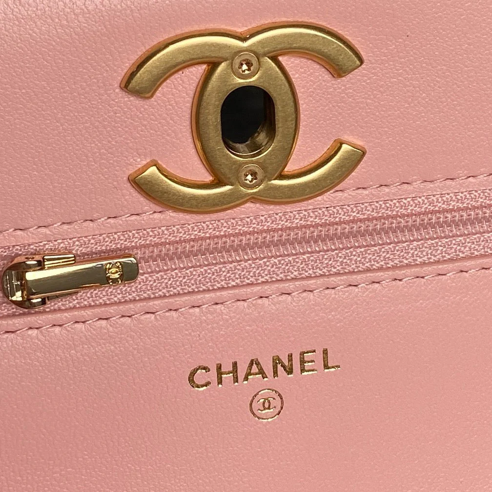 CHANEL 25S CHAIN WALLET 19 IN PINK LAMBSKIN GOLD HARDWARE