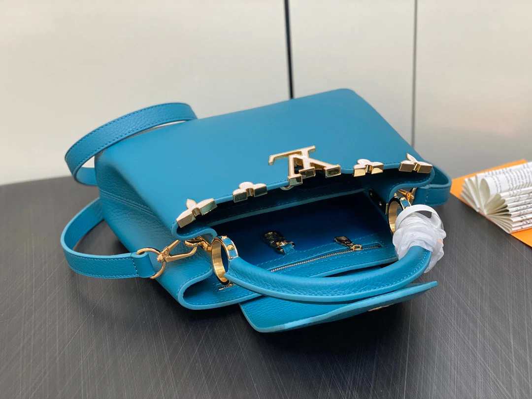 CAPUCINES BB 27 BLUE TAURILLON GOLD  HARDWARE