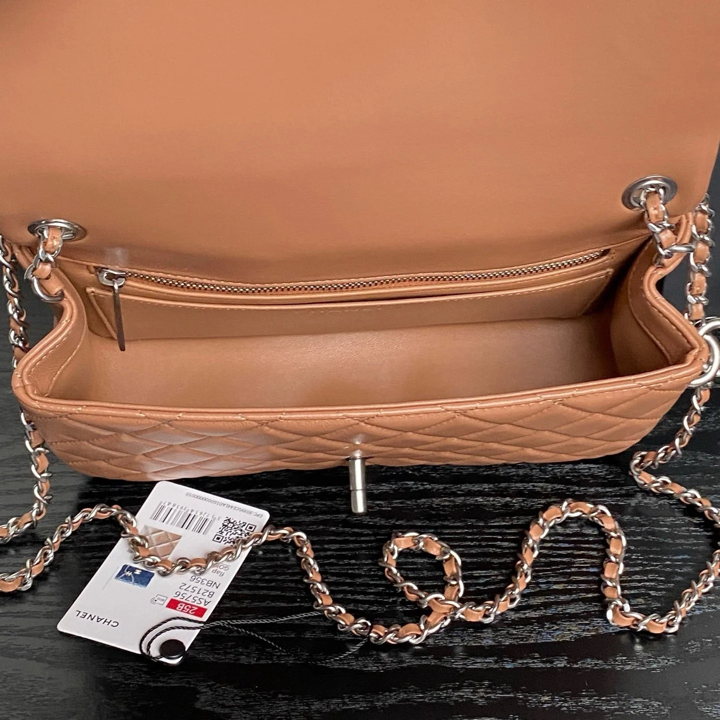 CHANEL 25S FLAP BAG 23 IN DARK CARAMEL CALFSKIN SILVER HARDWARE