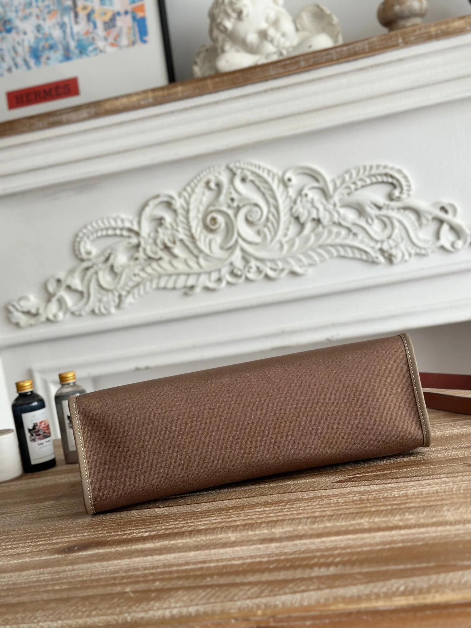 ZIP CABINE 31 BAG IN CHOCOLATE BROWN CANVAS AND BRONZE BROWN CALFSKIN