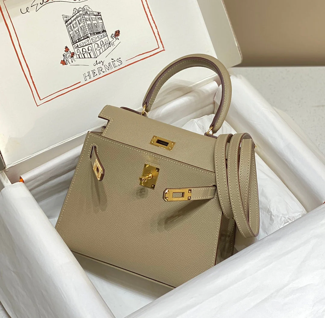 KELLY MINI 20 BAG IN TAN BROWN CALFSKIN WITH GOLD HARDWARE