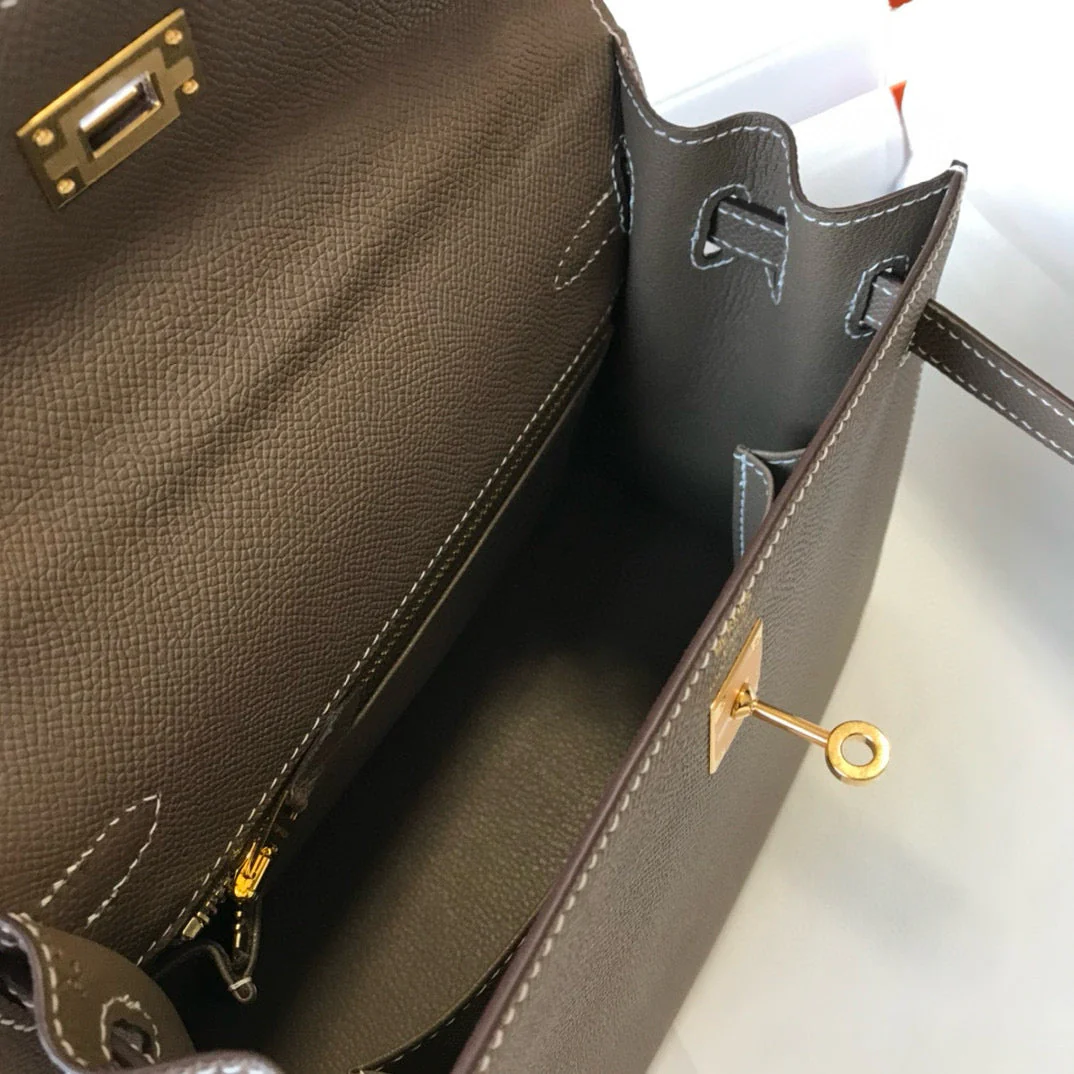 HM KELLY 25 ETOUPE EPSOM LEATHER GOLD HARDWARE