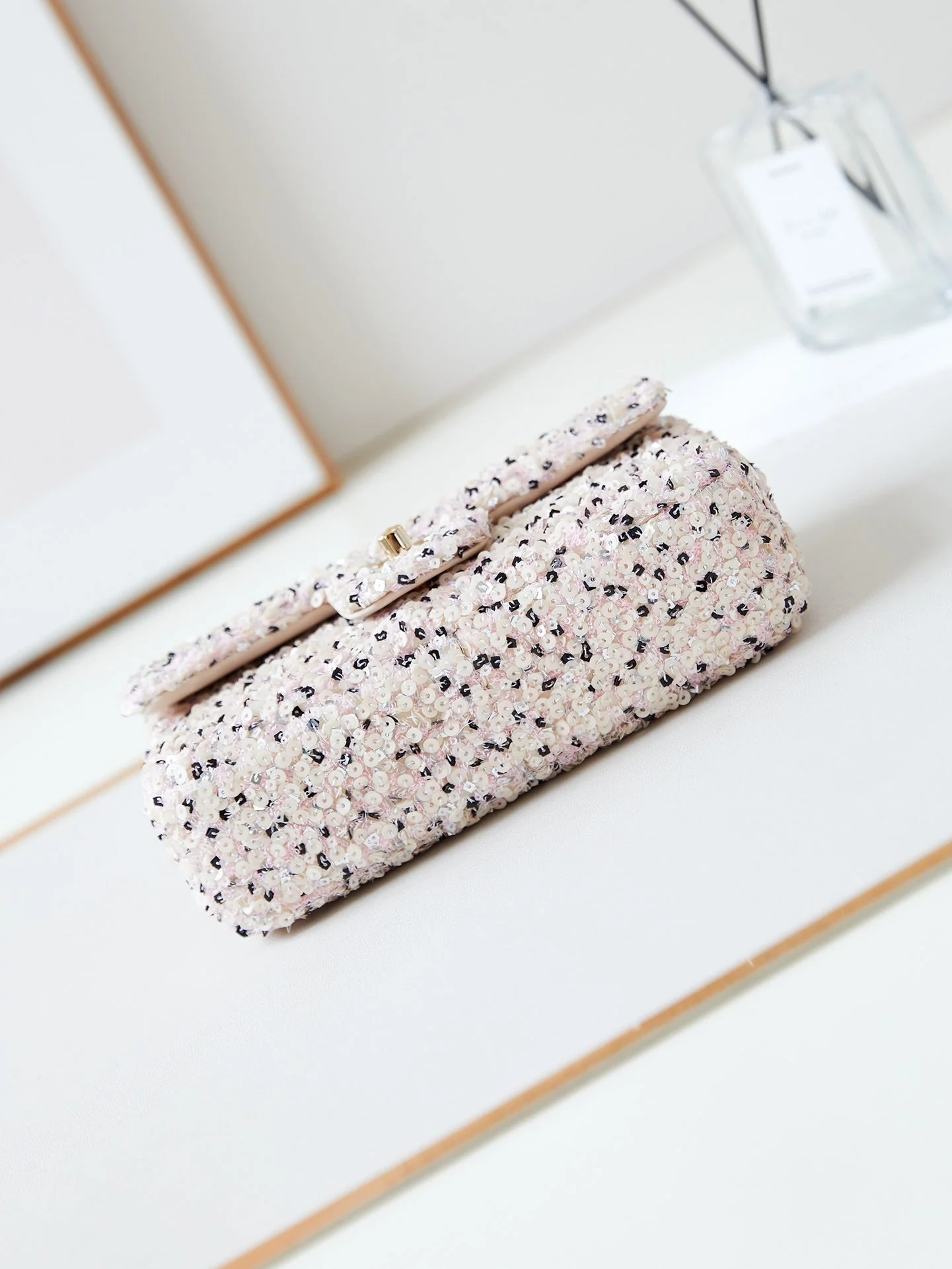 CHANEL 25S FLAP BAG 20 IN LIGHT PINK MIX BLACK SEQUINS