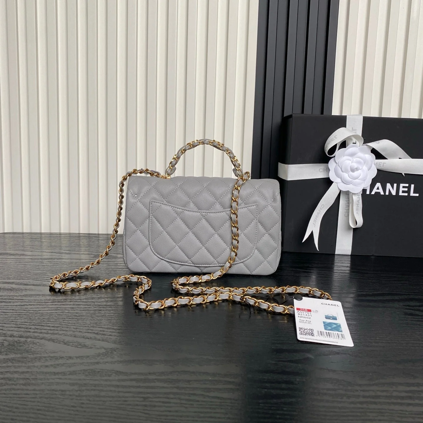 CHANEL 25S FLAP BAG 19 IN CHARCOAL GRAY CALFSKIN GOLD HARDWARE