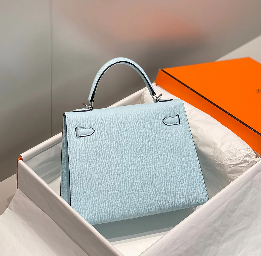 KELLY 25CM IN BLUE BRUME EPSOM CALFSKIN PALLADIUM HARDWARE
