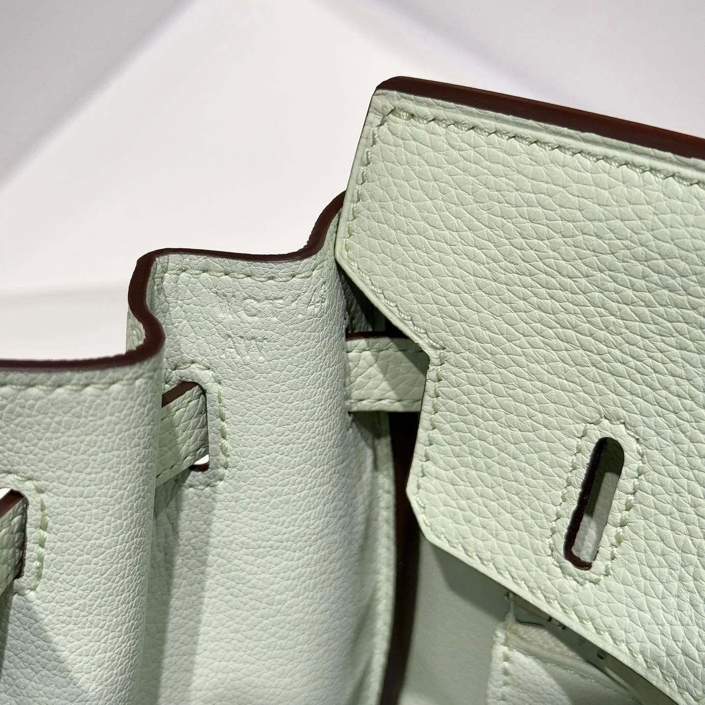 HERMES 25S MEDIUM BIRKIN 25 IN LIGHT MINT GREEN CALFSKIN SILVER HARDWARE