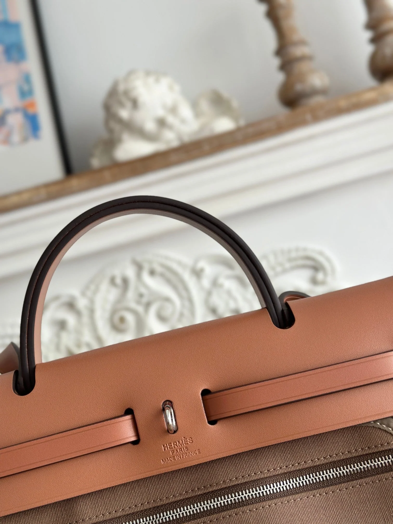 ZIP CABINE 31 BAG IN CHOCOLATE BROWN CANVAS AND BRONZE BROWN CALFSKIN