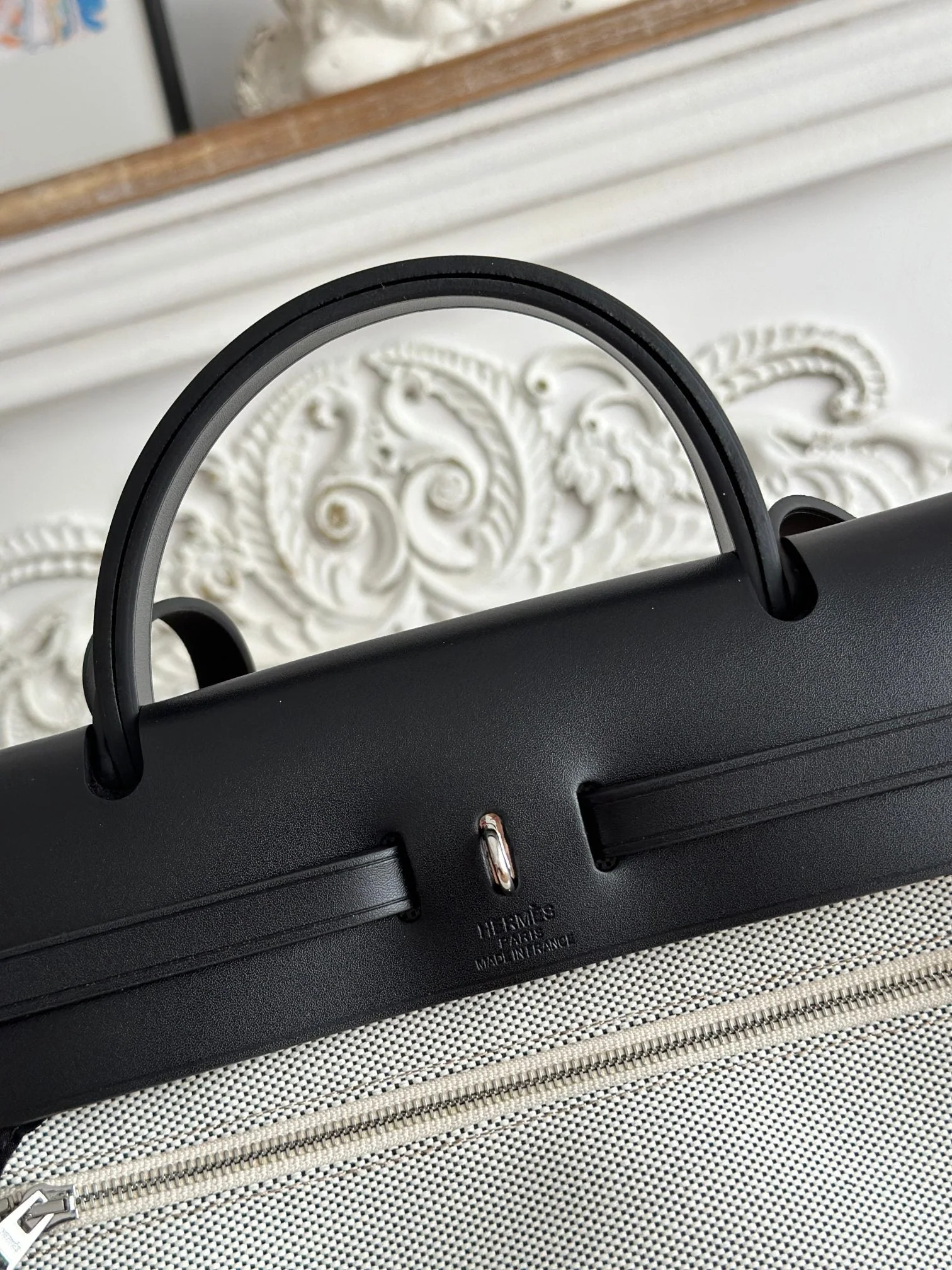 ZIP CABINE 31 BAG IN WHITE CANVAS AND BLACK CALFSKIN