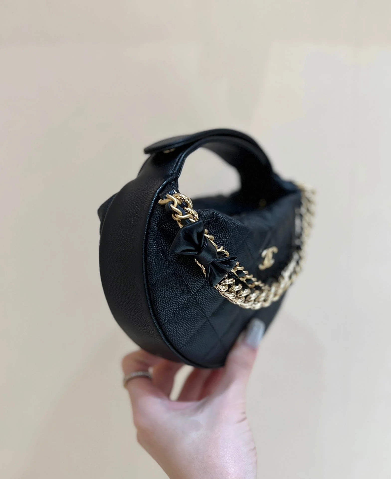 CHANEL 25S HALFMOON BAG 18 IN BLACK CALFSKIN