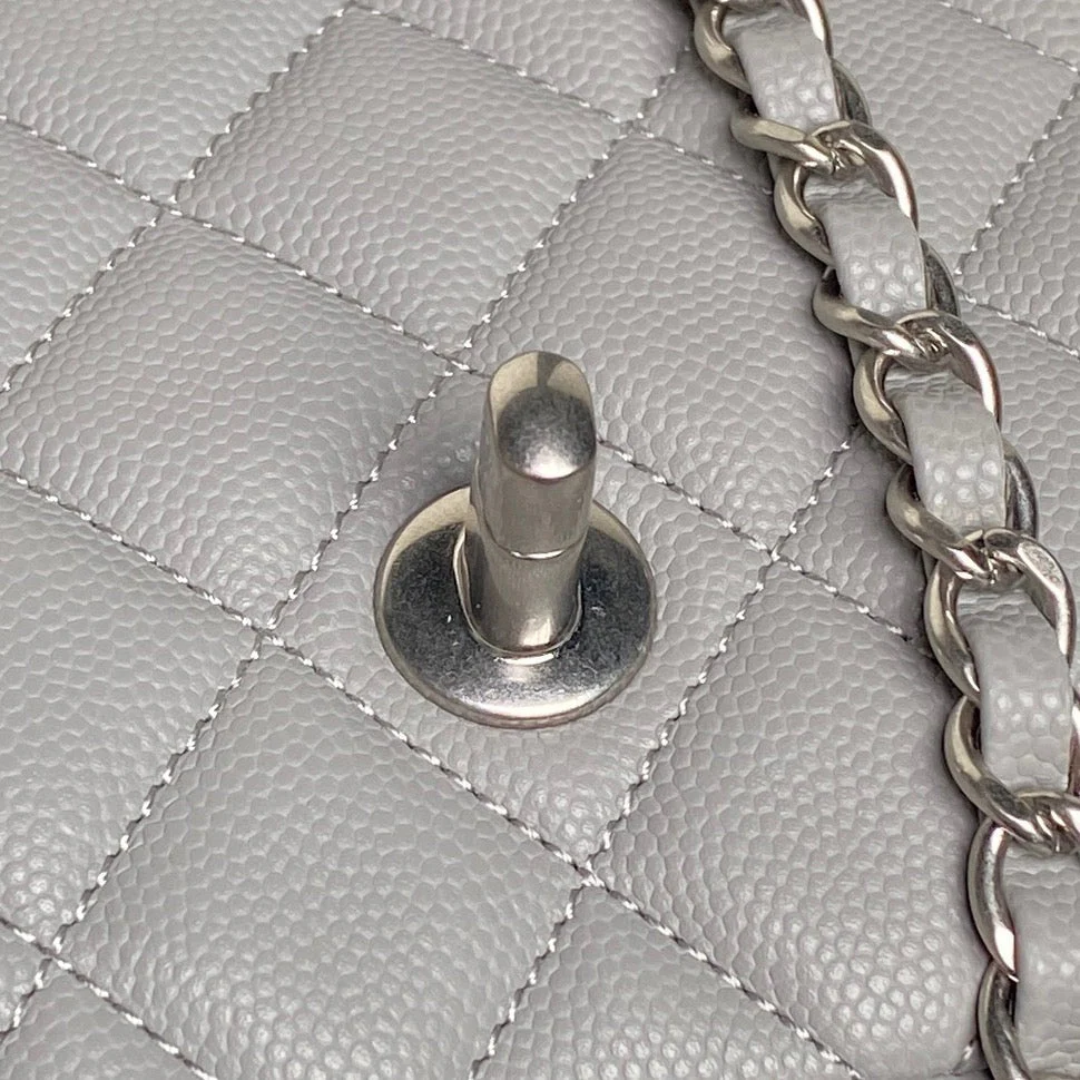 CHANEL 25S FLAP BAG 19 IN CHARCOAL GRAY CALFSKIN SILVER HARDWARE