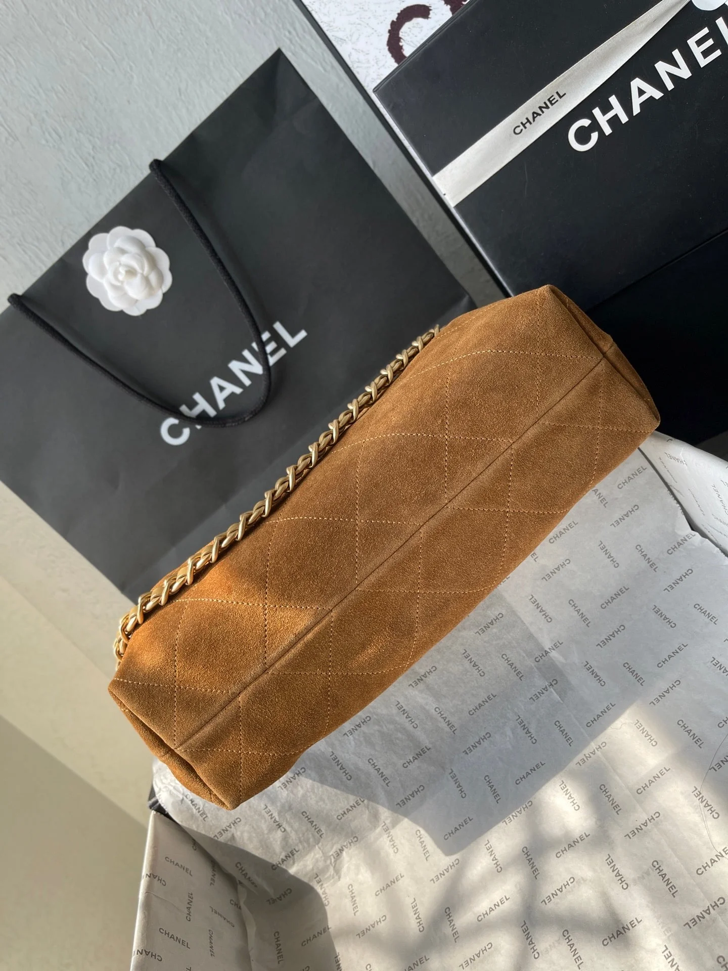 CHANEL 25S HOBO BAG 33 IN BROWN SUEDE GOLD HARDWARE