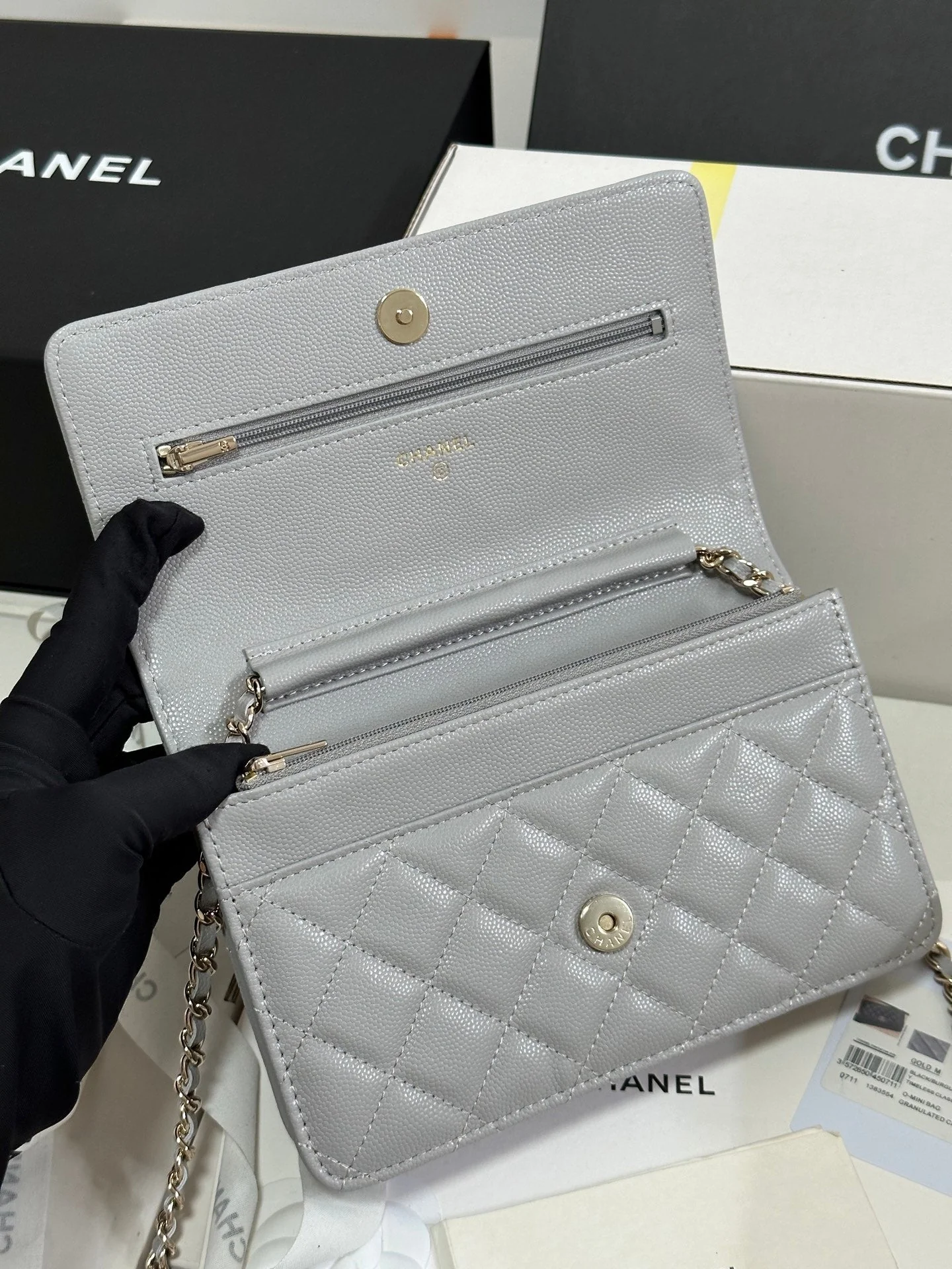 STRASS WOC ENTRUPY BAG 19 IN SPANISH GREY CALFSKIN GOLD HARDWARE