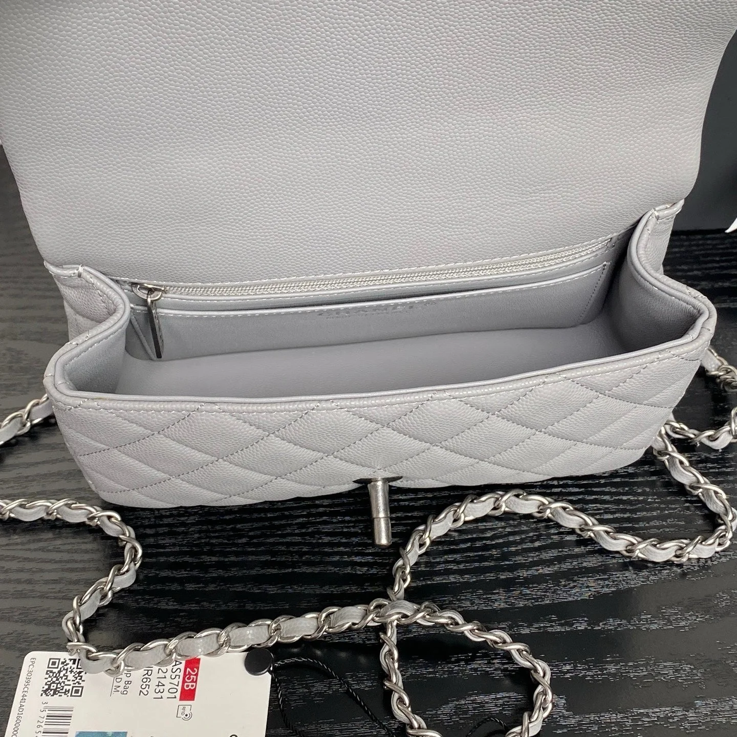 CHANEL 25S FLAP BAG 19 IN CHARCOAL GRAY CALFSKIN SILVER HARDWARE
