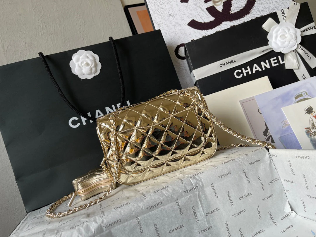 CC MINI 19 FLAP BAG IN GOLDEN METALLIC CALFSKIN