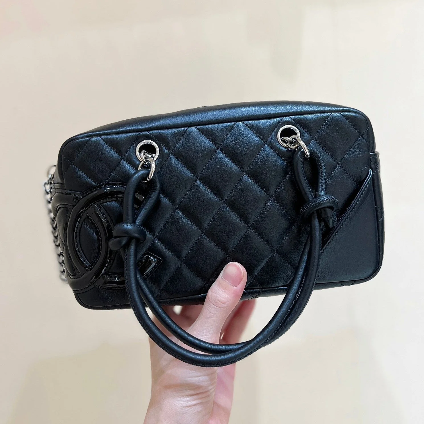25S CHANEL CAMBON BOSTON BAG 21 IN BLACK CALFSKIN SILVER HARDWARE