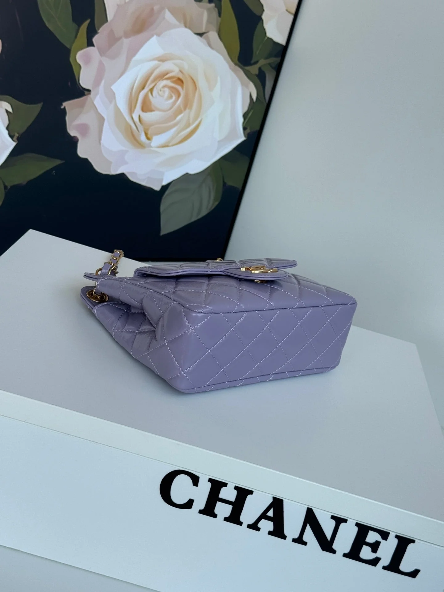 CHANEL 25S HOBO BAG 19 CM IN PURPLE LAMBSKIN WITH GOLD HARDWARE