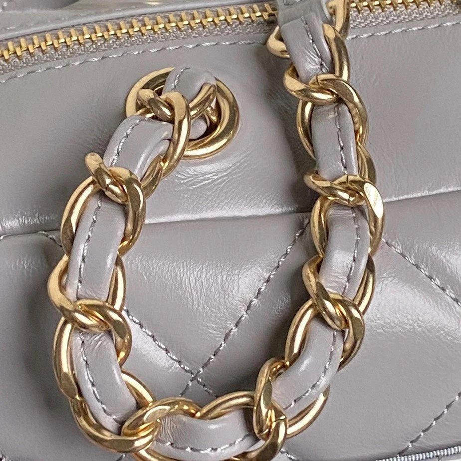 BOWLING BAG 29 IN GREY CALFSKIN GOLD HARDWARE