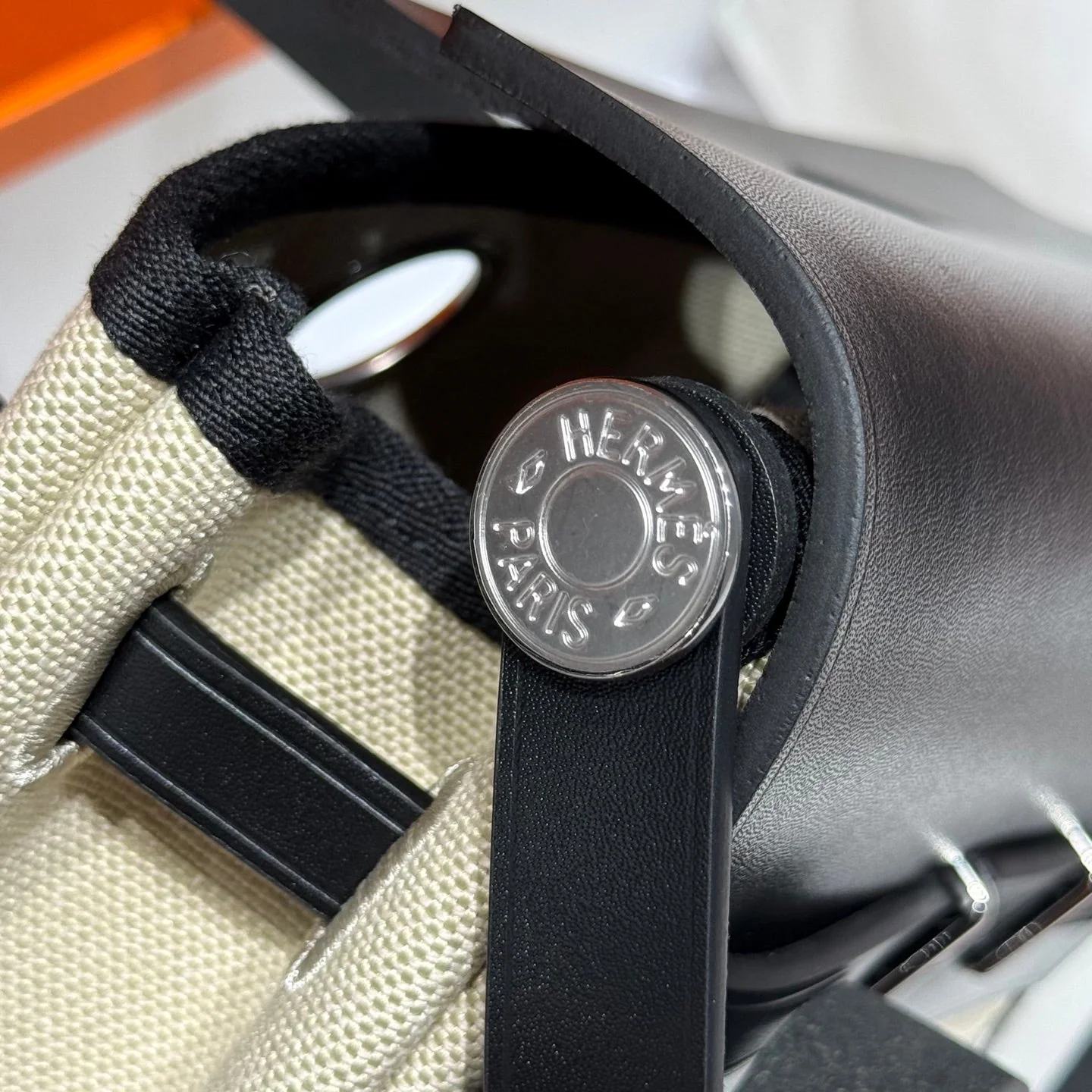 HERMES 25S MINI HERBAG 20 IN BEIGE AND BLACK CANVAS SILVER HARDWARE