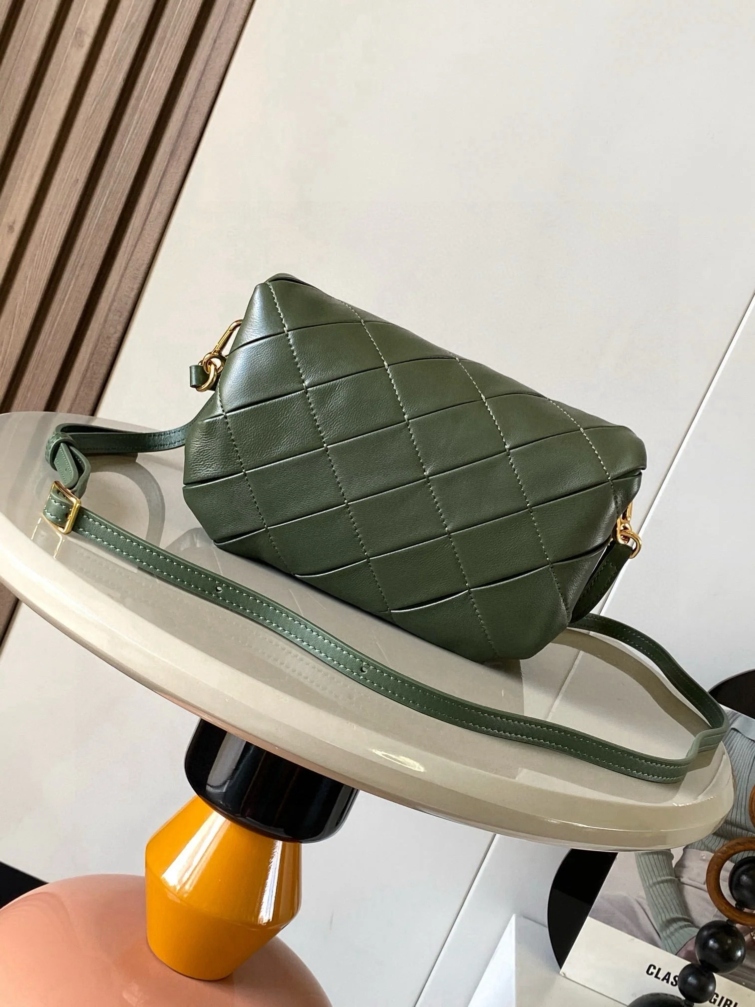 LOEWE 25S PUFFER GOYA BAG 20 IN DARK OLIVE GREEN NAPPA LAMBSKIN