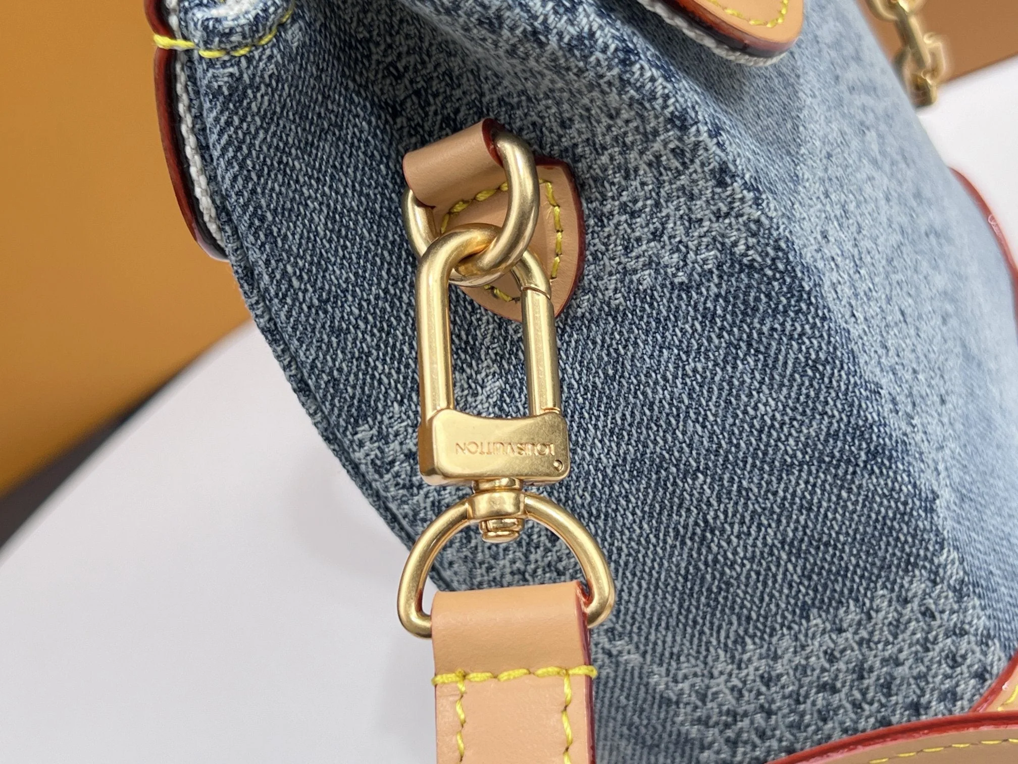 LV 25S NANO STEAMER 18 IN BLUE COTTON DENIM CALFSKIN TRIM GOLD HARDWARE