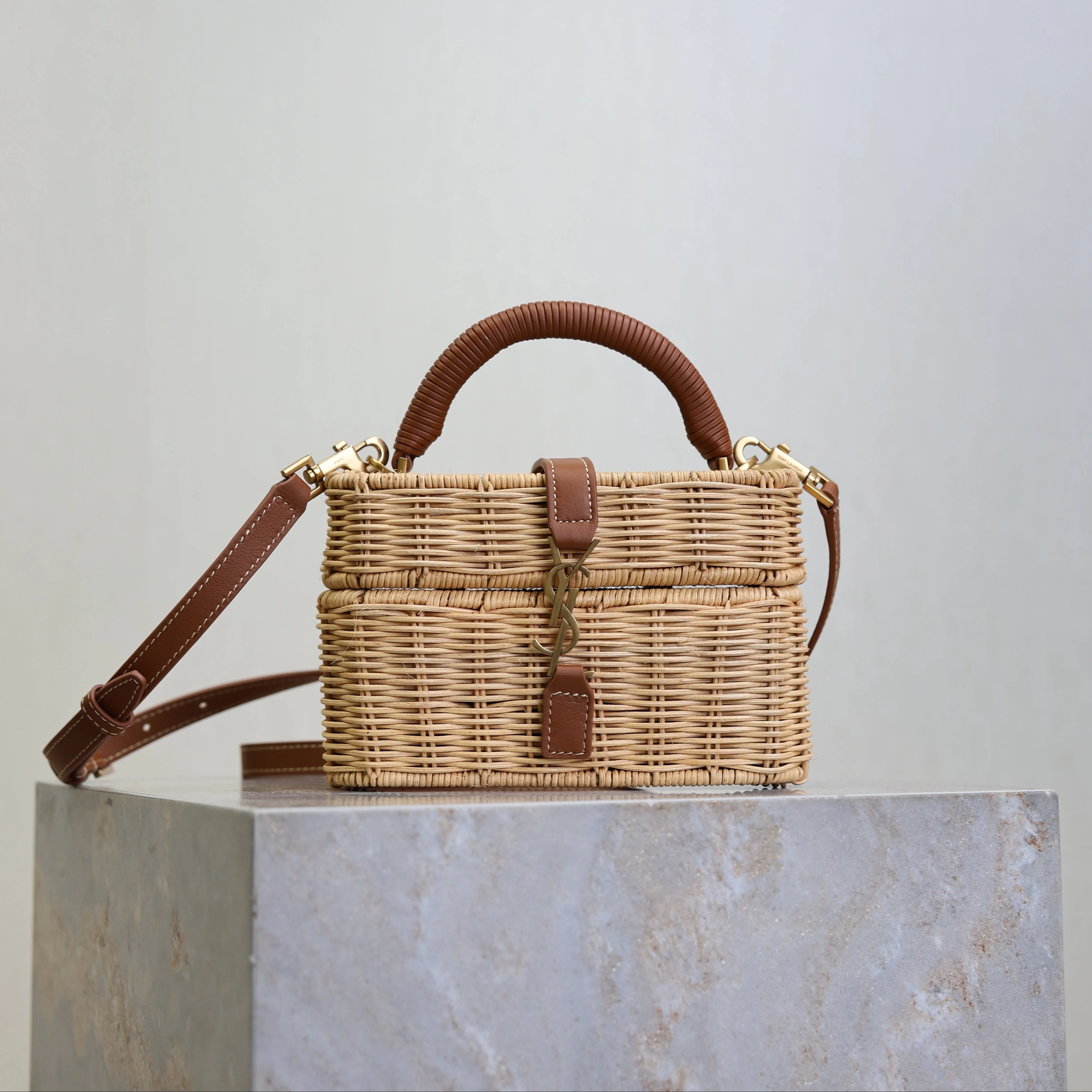 YSL 25S GABY MINI BAG 18 IN OSIER AND BROWN CALFSKIN GOLD HARDWRE