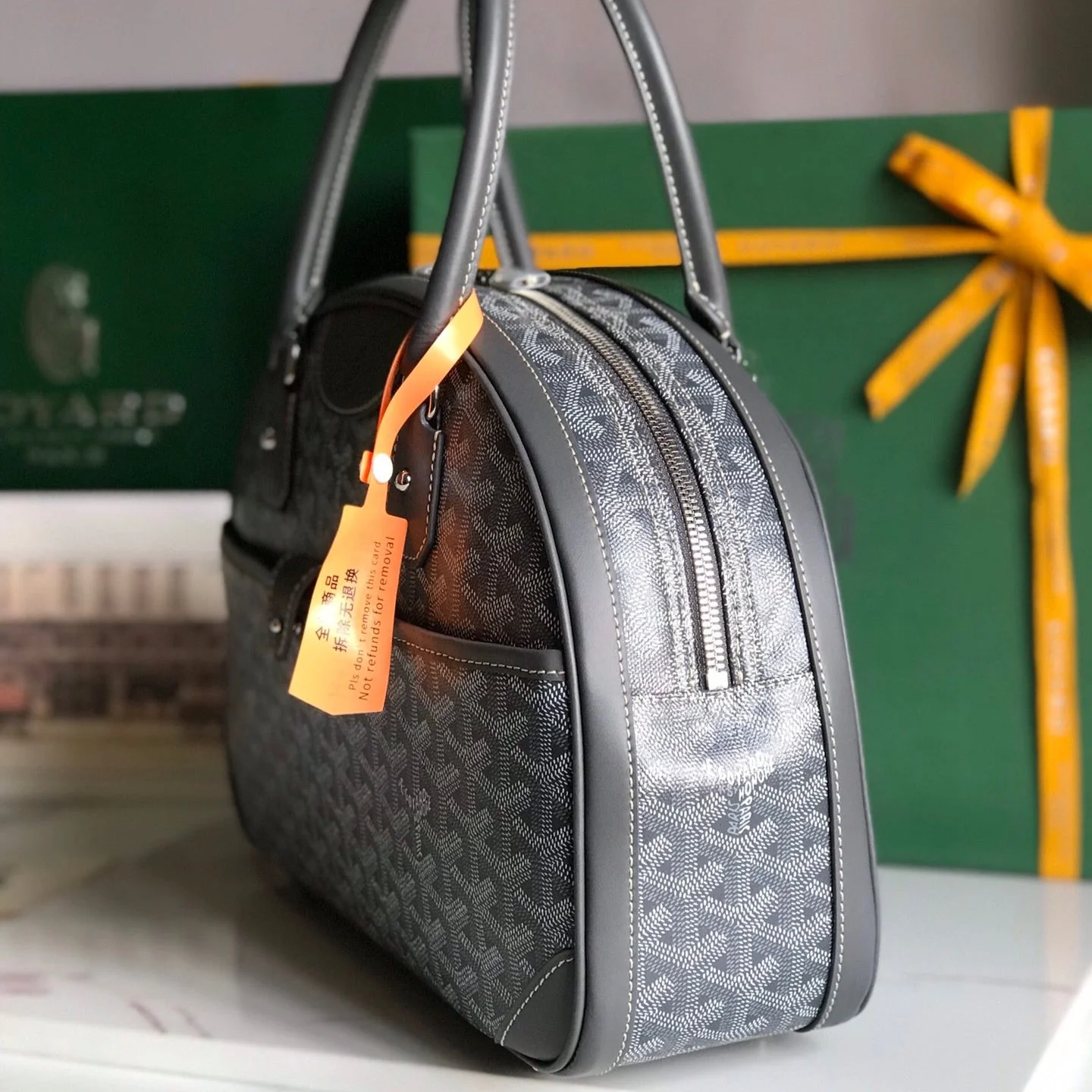 SAINT JEANNE BAG 35 IN GREY GOYARDINE CANVAS AND CALFSKIN