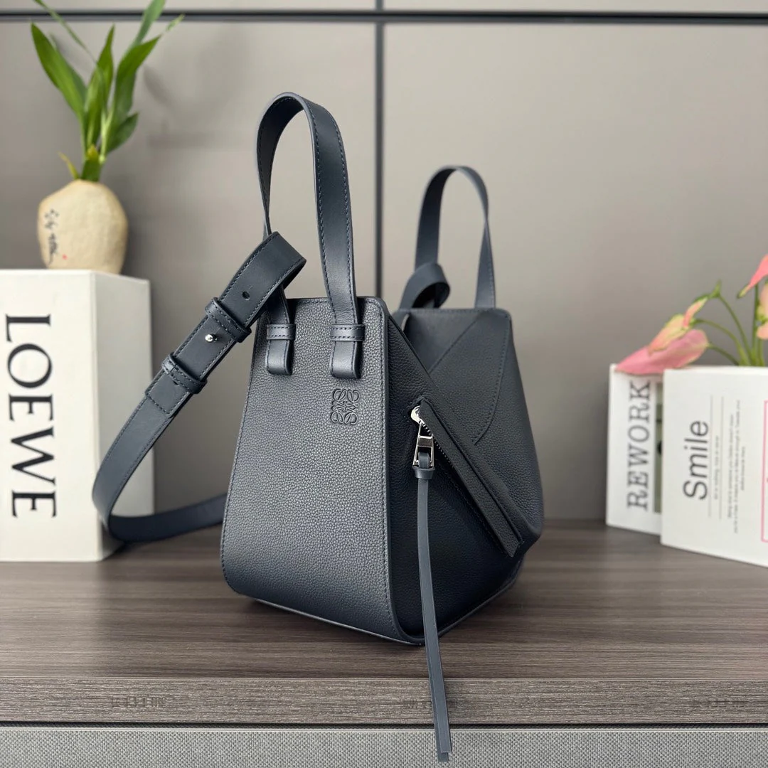 LOEWE 25S HAMMOCK BAG 20 IN CHARCOAL BLUE CALFSKIN SILVER HARDWARE