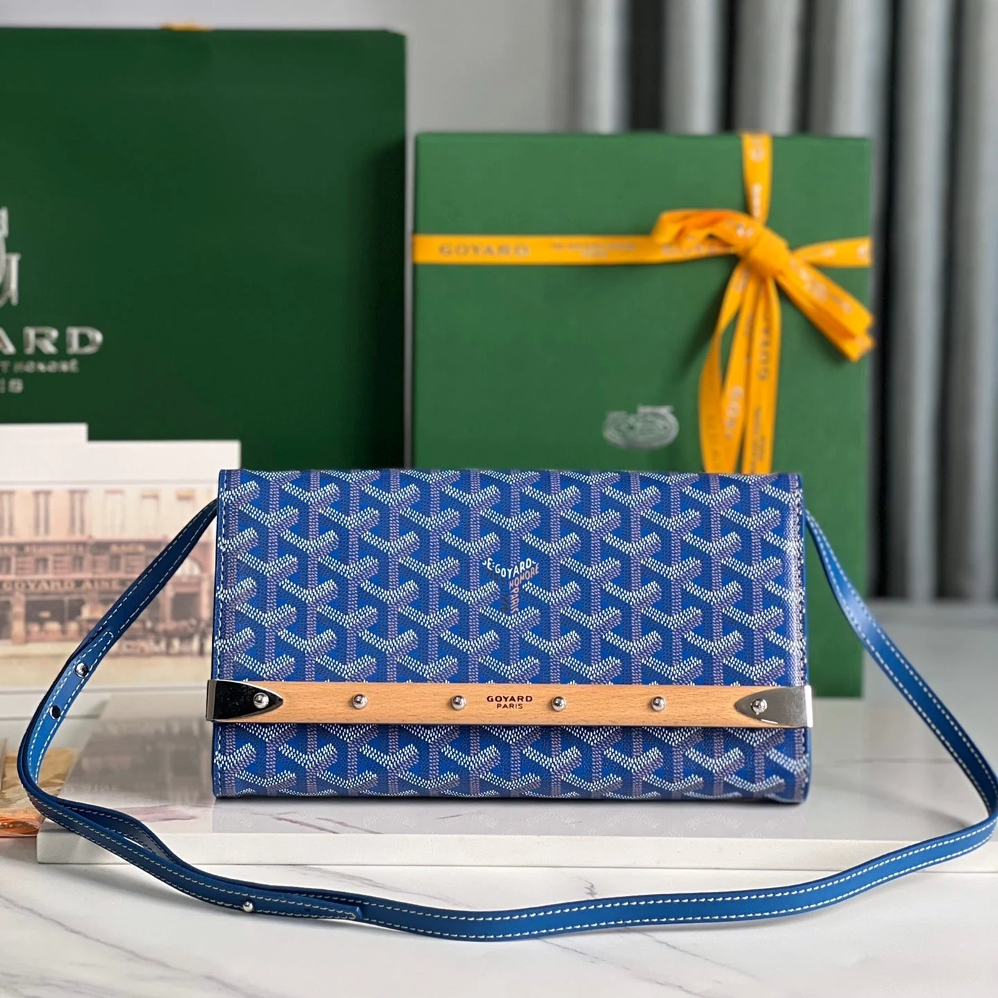 MONTE-CARLO PM CLUTCH 25 IN SAPPHIRE BLUE GOYARDINE CANVAS
