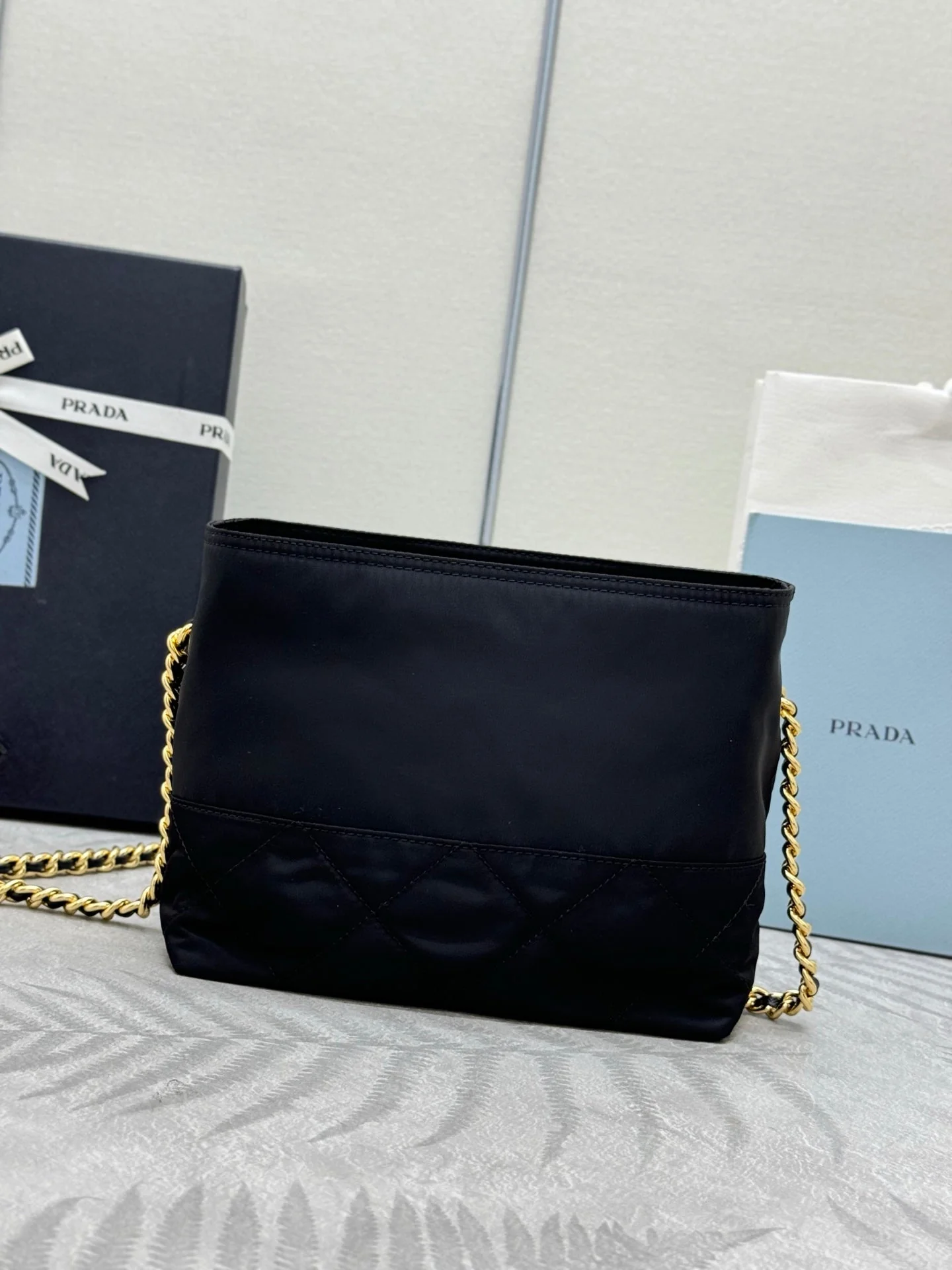 PRADA 25S CROSSBODY BAG 21 IN BLACK NYLON GOLD HARDWARE