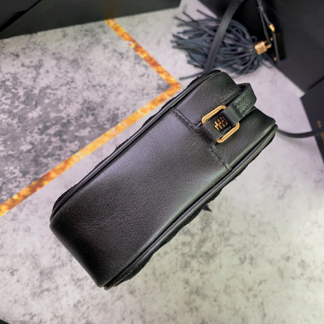 LOU CAMERA BAG 23 IN BLACK SUEDE AND CALFSKIN TRIM